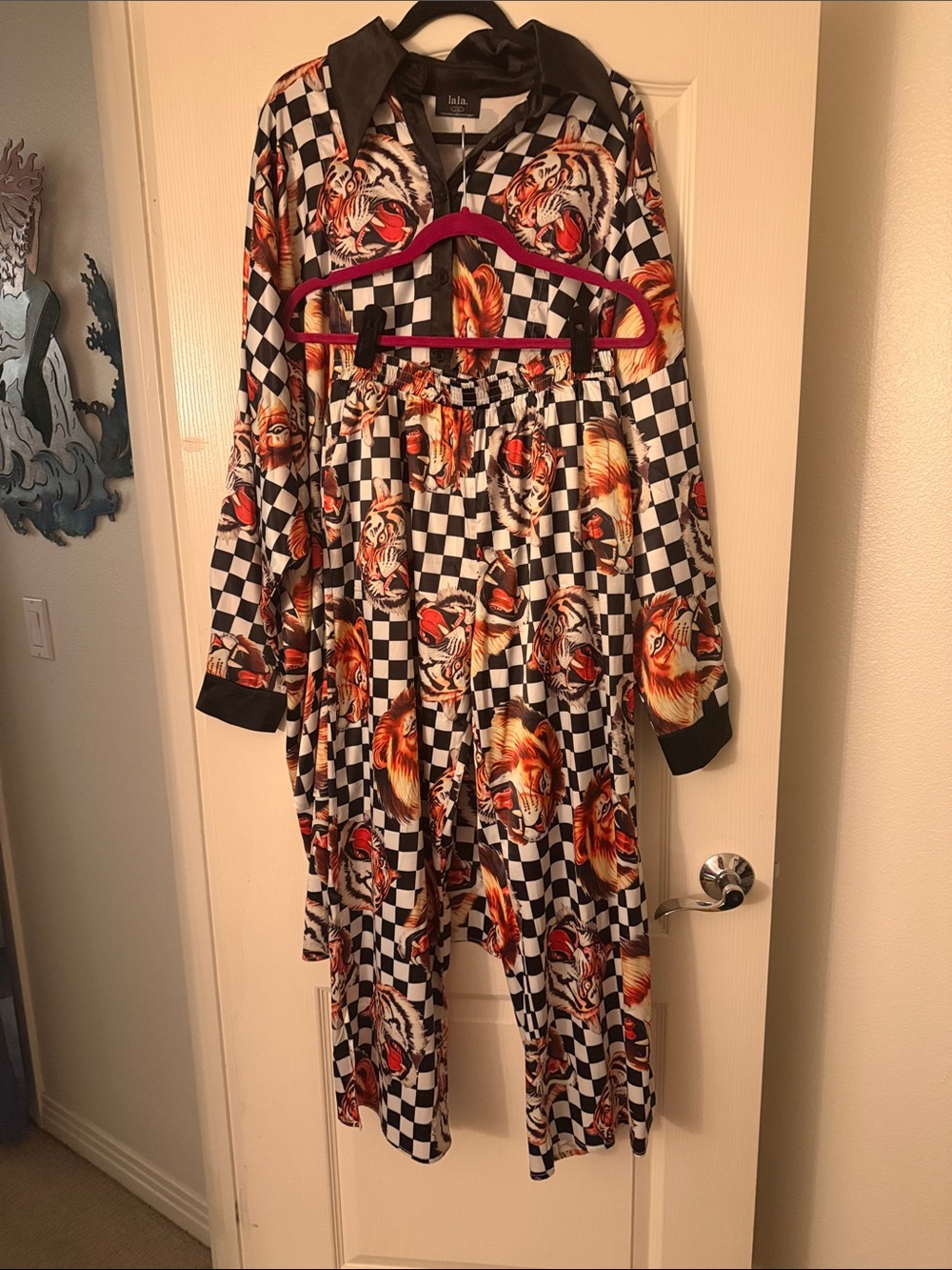 Dressed in LALA Black & White Checkered Tiger Print Pajama Set